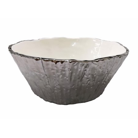 COMIDA 10.5 in. Botanic Porcelain Tree Bark Bowl, Silver CO2535386